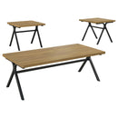 Colmar 3-piece Trestle Occasional Table Set Golden Oak and Gunmetal - My Sweet Home Furniture (Queens, NY)
