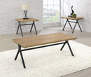 Colmar 3-piece Trestle Occasional Table Set Golden Oak and Gunmetal - My Sweet Home Furniture (Queens, NY)
