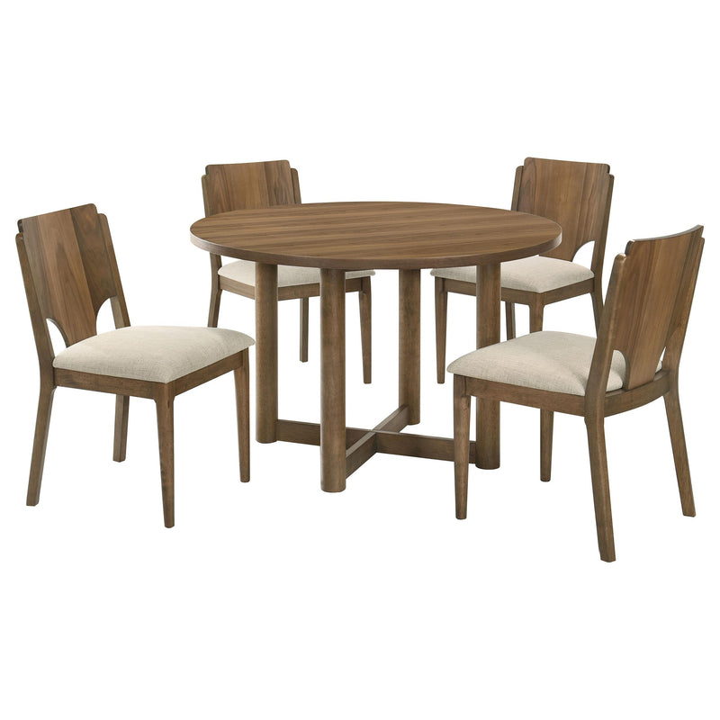 Crestmore 5-piece 46-inch Round Wood Dining Table Set Walnut - My Sweet Home Furniture (Queens, NY)