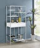 Figueroa 5-shelf Wine Cabinet with Storage Drawer White High Gloss and Chrome - My Sweet Home Furniture (Queens, NY)