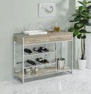 Melrose 2-shelf Wine Cabinet with 2 Drawers Gray Washed Oak and Chrome - My Sweet Home Furniture (Queens, NY)