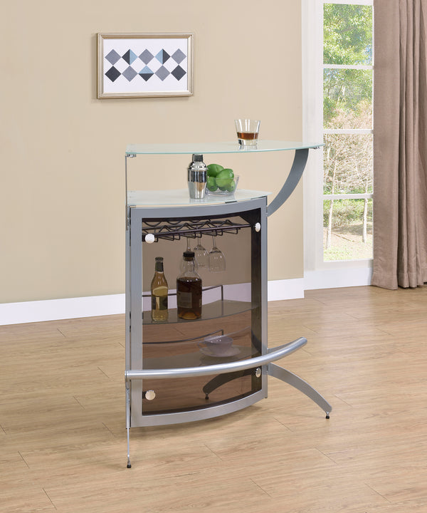 Dallas 2-shelf Home Bar Silver and Frosted Glass