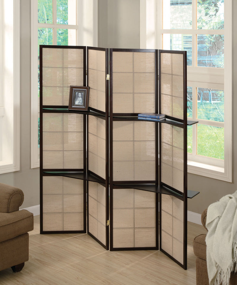 Iggy 4-panel Folding Screen with Removable Shelves Tan and Cappuccino - My Sweet Home Furniture (Queens, NY)