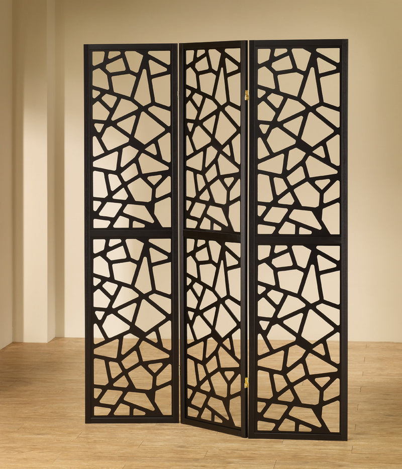 Nailan 3-panel Open Mosaic Pattern Room Divider Black - My Sweet Home Furniture (Queens, NY)