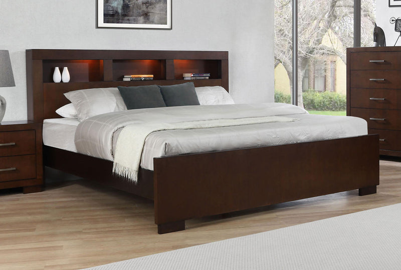 Jessica California King, E.king, & Queen Bed with Storage Headboard Cappuccino - My Sweet Home Furniture (Queens, NY)