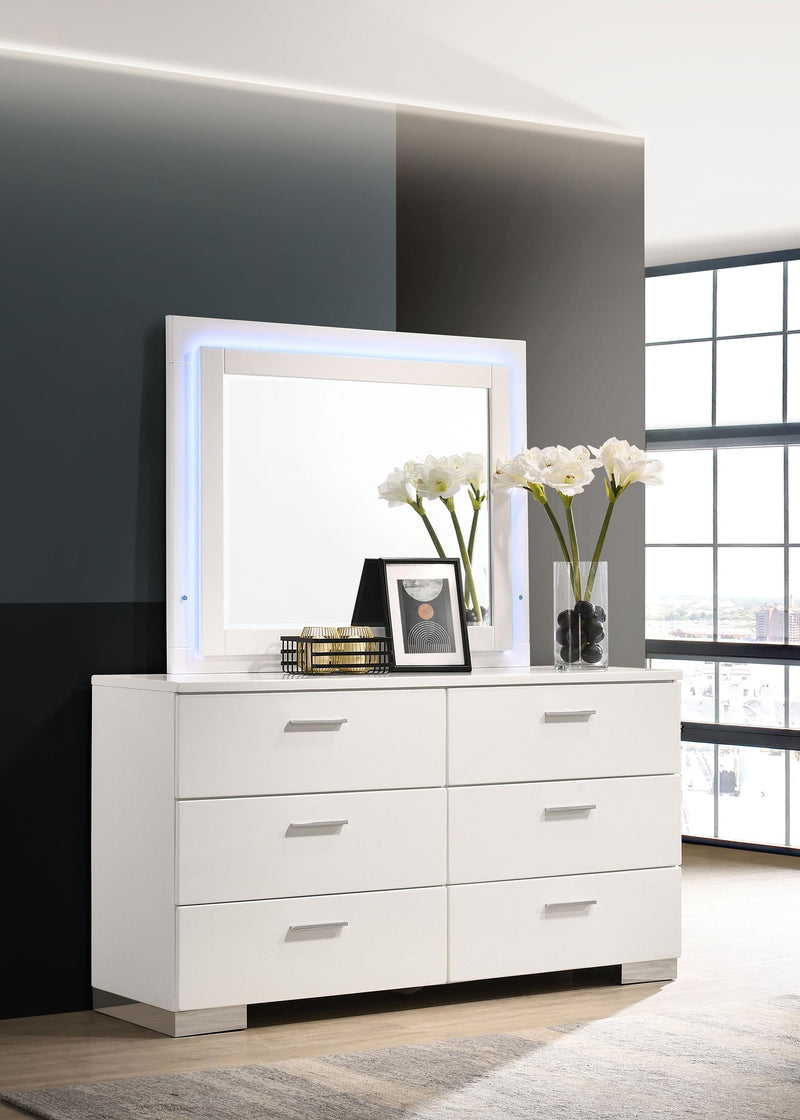 Felicity 6-drawer Dresser with LED Mirror White High Gloss - My Sweet Home Furniture (Queens, NY)