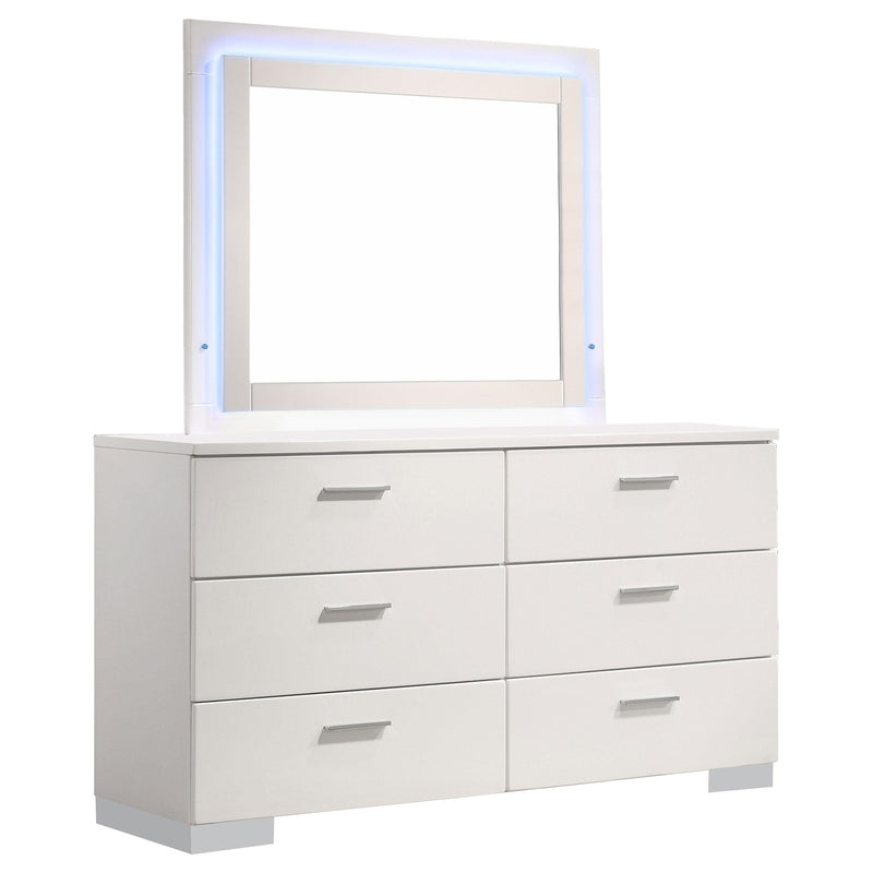 Felicity 6-drawer Dresser with LED Mirror White High Gloss - My Sweet Home Furniture (Queens, NY)