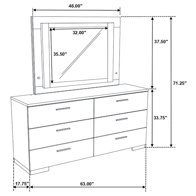 Felicity 6-drawer Dresser with LED Mirror White High Gloss - My Sweet Home Furniture (Queens, NY)