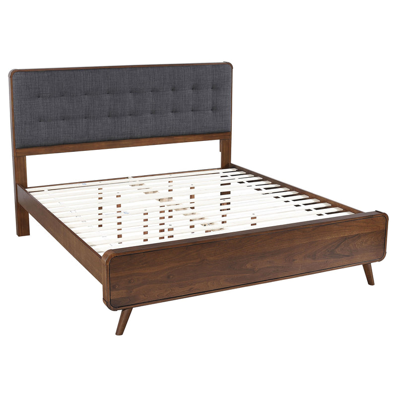 Robyn California King, E.King, & Queen Bed with Upholstered Headboard Dark Walnut - My Sweet Home Furniture (Queens, NY)