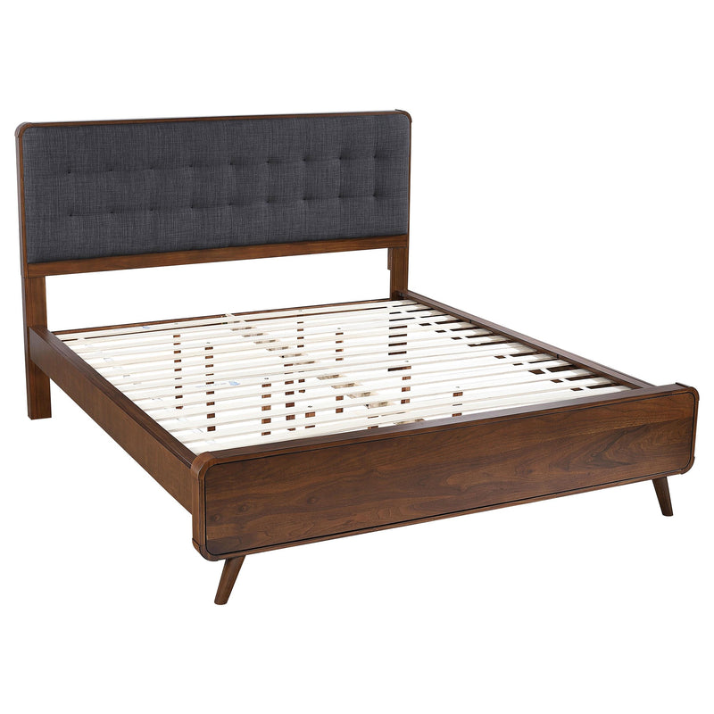 Robyn California King, E.King, & Queen Bed with Upholstered Headboard Dark Walnut - My Sweet Home Furniture (Queens, NY)