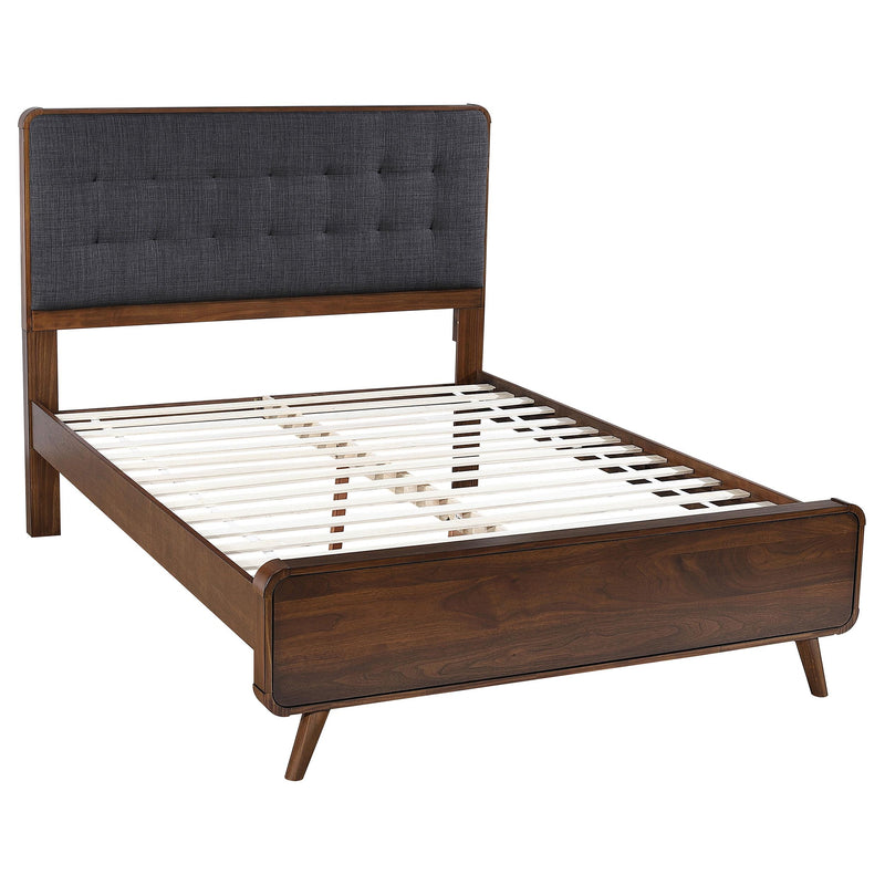 Robyn California King, E.King, & Queen Bed with Upholstered Headboard Dark Walnut - My Sweet Home Furniture (Queens, NY)