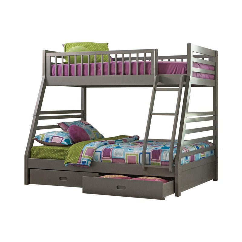 Ashton Twin Over Full 2-drawer Bunk Bed Cappuccino, White, Navy, Honey, & Brown - My Sweet Home Furniture (Queens, NY)