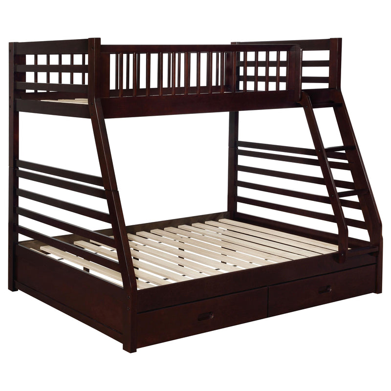 Ashton Twin Over Full 2-drawer Bunk Bed Cappuccino, White, Navy, Honey, & Brown - My Sweet Home Furniture (Queens, NY)