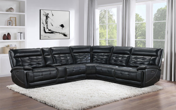 Hewitt Leather Upholstered Power Reclining Sectional Black - My Sweet Home Furniture (Queens, NY)