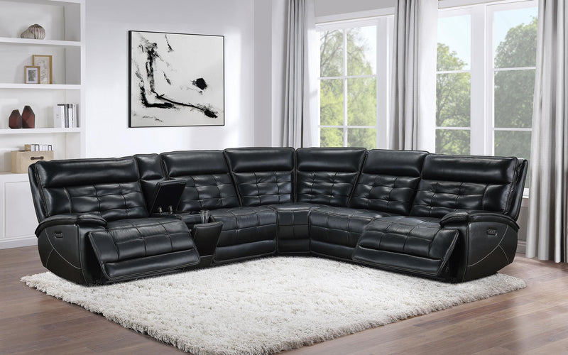 Hewitt Leather Upholstered Power Reclining Sectional Black - My Sweet Home Furniture (Queens, NY)