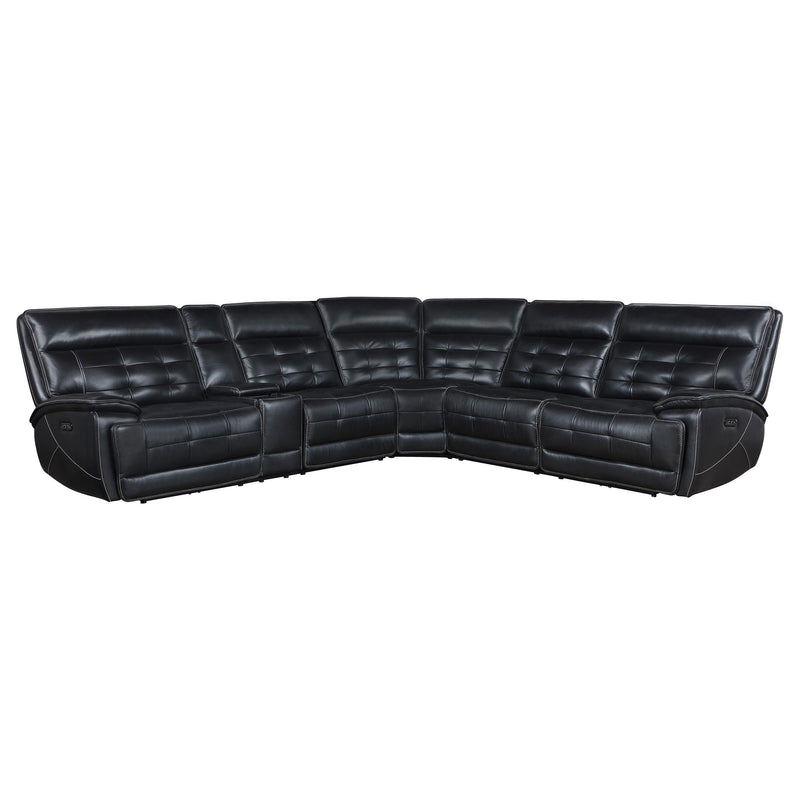 Hewitt Leather Upholstered Power Reclining Sectional Black - My Sweet Home Furniture (Queens, NY)