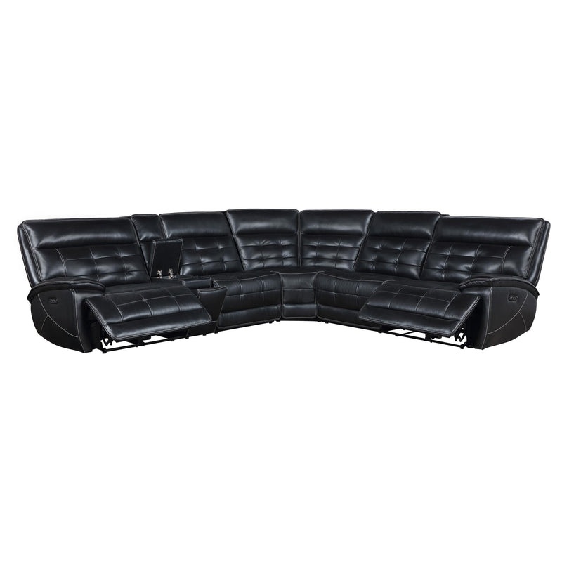 Hewitt Leather Upholstered Power Reclining Sectional Black - My Sweet Home Furniture (Queens, NY)