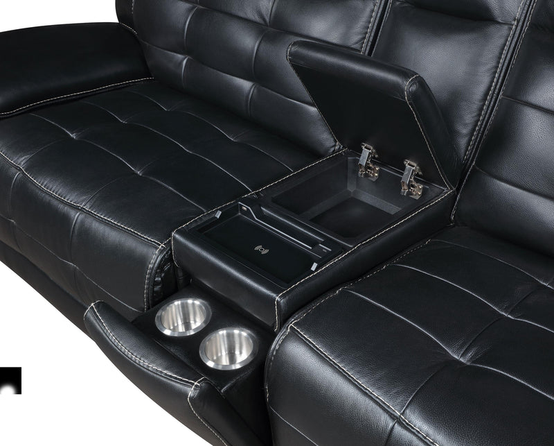 Hewitt Leather Upholstered Power Reclining Sectional Black - My Sweet Home Furniture (Queens, NY)
