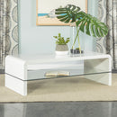 Airell Rectangular Coffee Table with Glass Shelf White High Gloss - My Sweet Home Furniture (Queens, NY)