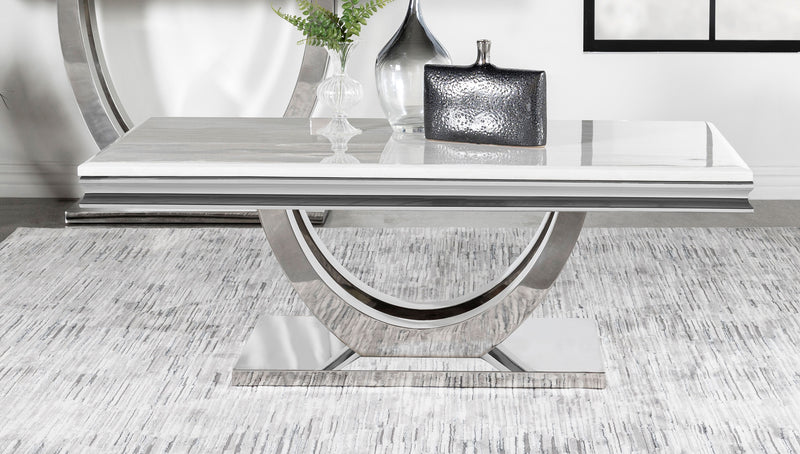 Kerwin U-base Rectangle Coffee Table White and Chrome