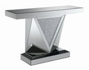 Amore Rectangular Sofa Table with Triangle Detailing Silver and Clear Mirror - My Sweet Home Furniture (Queens, NY)