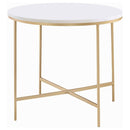 Ellison Round X-cross End Table White and Gold - My Sweet Home Furniture (Queens, NY)