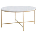 Ellison Round X-cross Coffee Table White and Gold - My Sweet Home Furniture (Queens, NY)