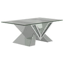 Taffeta V-shaped Coffee Table with Glass Top Silver - My Sweet Home Furniture (Queens, NY)