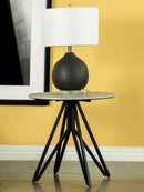 Hadi Round End Table with Hairpin Legs Cement and Gunmetal - My Sweet Home Furniture (Queens, NY)