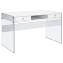 Dobrev 2-drawer Writing Desk Glossy White and Clear - My Sweet Home Furniture (Queens, NY)