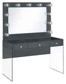 Afshan 3-drawer Vanity Desk with Lighting Mirror Grey High Gloss - My Sweet Home Furniture (Queens, NY)
