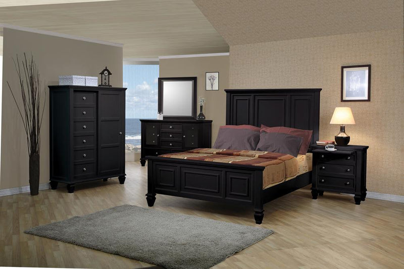 Sandy Beach Queen & E.King Panel Bed with High Headboard Black & White - My Sweet Home Furniture (Queens, NY)
