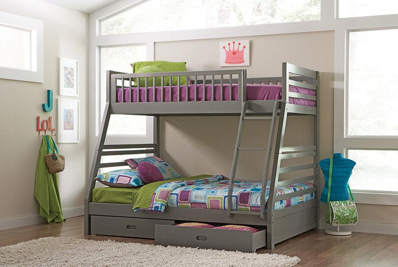 Ashton Twin Over Full 2-drawer Bunk Bed Cappuccino, White, Navy, Honey, & Brown - My Sweet Home Furniture (Queens, NY)