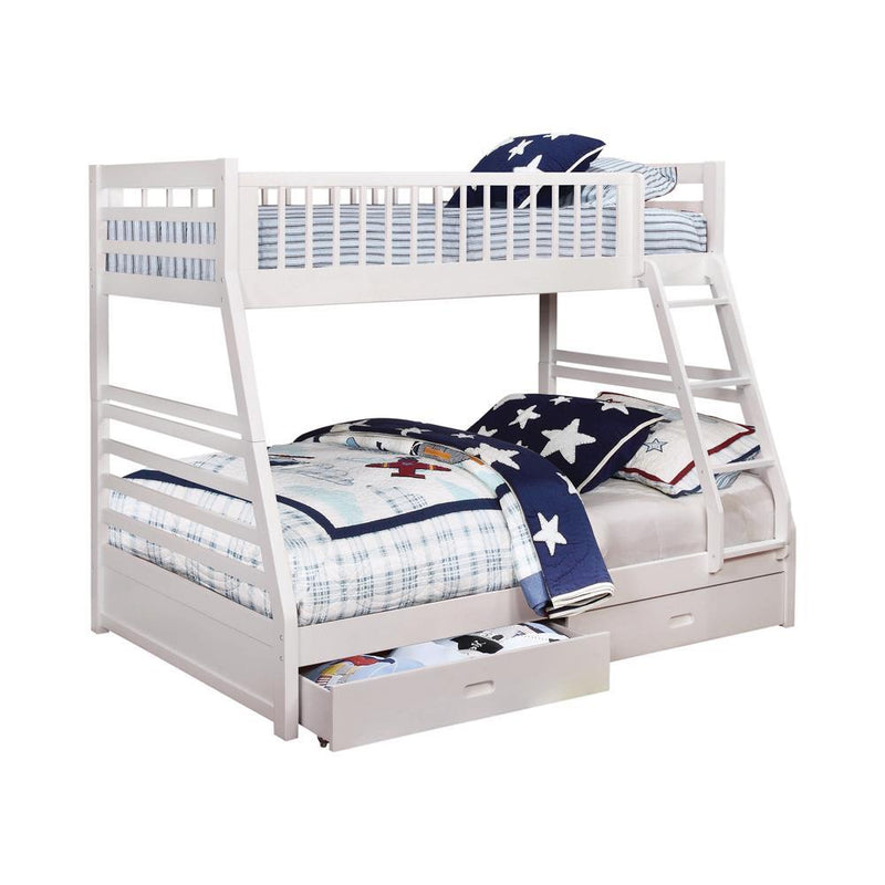 Ashton Twin Over Full 2-drawer Bunk Bed Cappuccino, White, Navy, Honey, & Brown - My Sweet Home Furniture (Queens, NY)