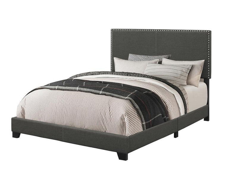Boyd California King, King, & Queen Upholstered Bed with Nailhead Trim Charcoal & Grey - My Sweet Home Furniture (Queens, NY)