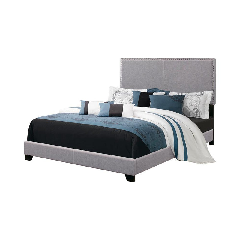 Boyd California King, King, & Queen Upholstered Bed with Nailhead Trim Charcoal & Grey - My Sweet Home Furniture (Queens, NY)