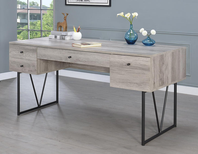 Analiese 4-drawer Writing Desk Grey Driftwood