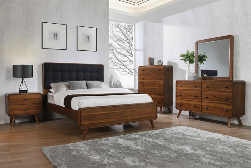 Robyn California King, E.King, & Queen Bed with Upholstered Headboard Dark Walnut - My Sweet Home Furniture (Queens, NY)