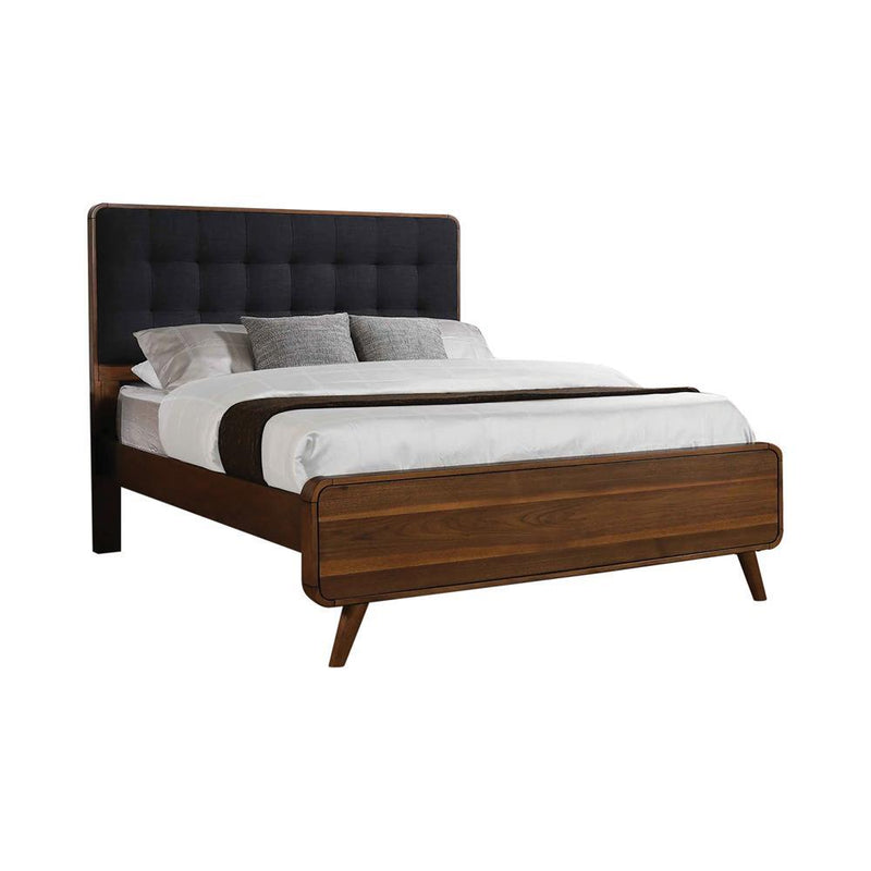 Robyn California King, E.King, & Queen Bed with Upholstered Headboard Dark Walnut - My Sweet Home Furniture (Queens, NY)