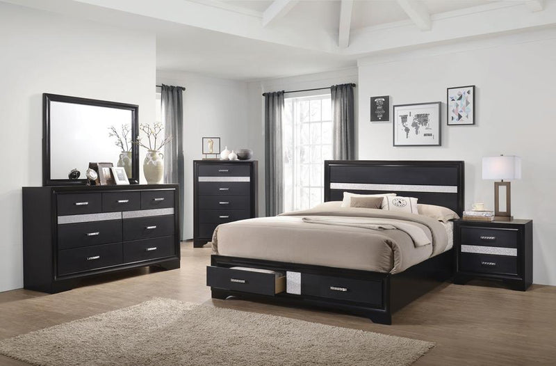 Miranda California King. E.King, & Queen 2-drawer Storage Bed Black & White - My Sweet Home Furniture (Queens, NY)