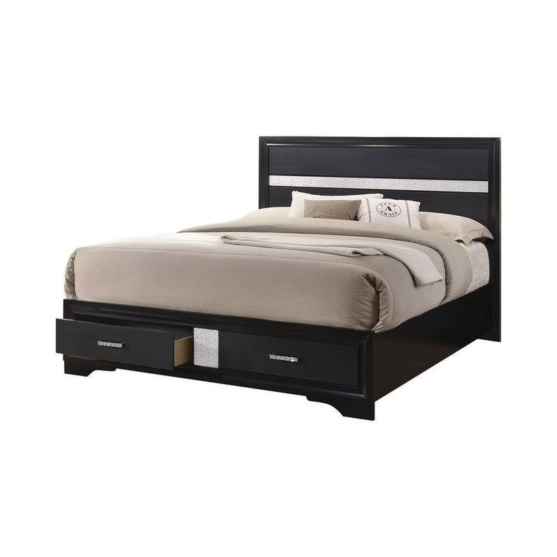 Miranda California King. E.King, & Queen 2-drawer Storage Bed Black & White - My Sweet Home Furniture (Queens, NY)