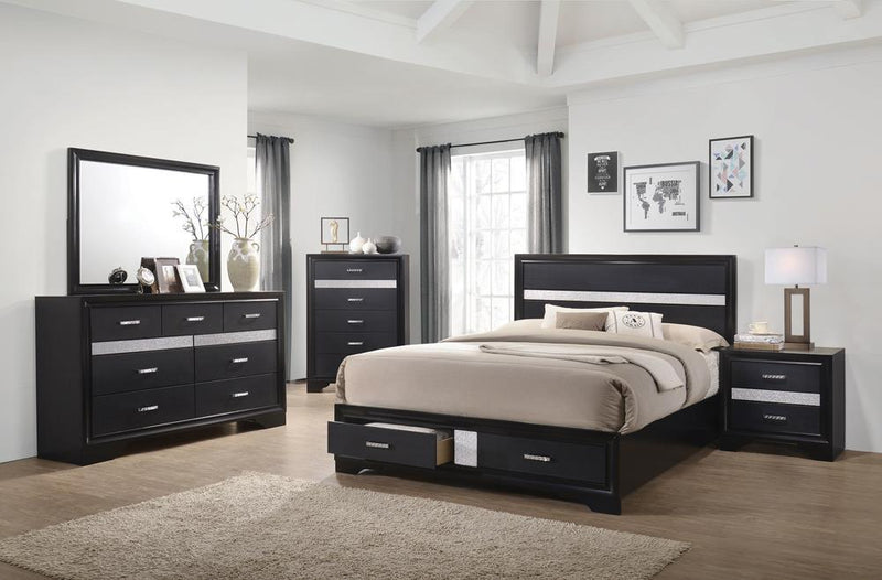 Miranda California King. E.King, & Queen 2-drawer Storage Bed Black & White - My Sweet Home Furniture (Queens, NY)