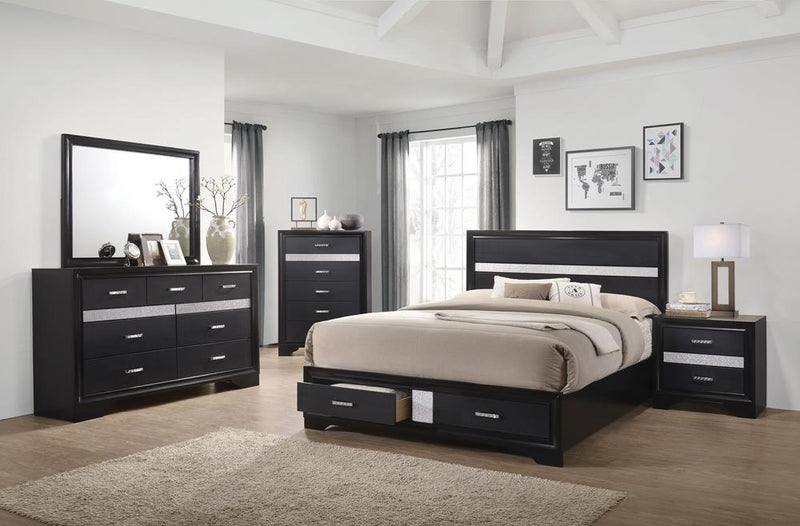 Miranda California King. E.King, & Queen 2-drawer Storage Bed Black & White - My Sweet Home Furniture (Queens, NY)