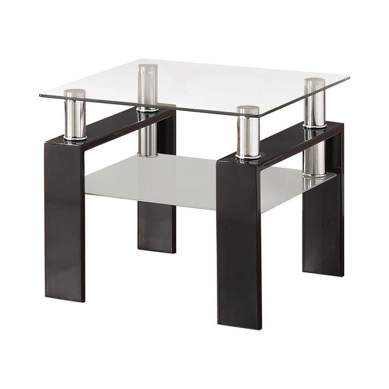 Dyer Tempered Glass End Table with Shelf Black