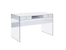 Dobrev 2-drawer Writing Desk Glossy White and Clear - My Sweet Home Furniture (Queens, NY)