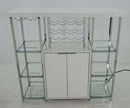 Gallimore 2-door Bar Cabinet with Glass Shelf High Glossy White and Chrome - My Sweet Home Furniture (Queens, NY)