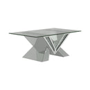 Taffeta V-shaped Coffee Table with Glass Top Silver - My Sweet Home Furniture (Queens, NY)