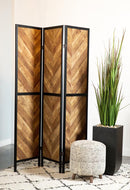 Marlene Herringbone Pattern 3-panel Screen Rustic Tobacco and Black - My Sweet Home Furniture (Queens, NY)
