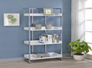 Ember 4-shelf Bookcase White High Gloss and Chrome - My Sweet Home Furniture (Queens, NY)