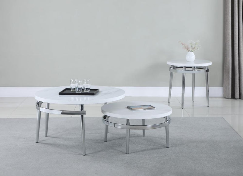 Avilla Round Nesting Coffee Table White and Chrome - My Sweet Home Furniture (Queens, NY)